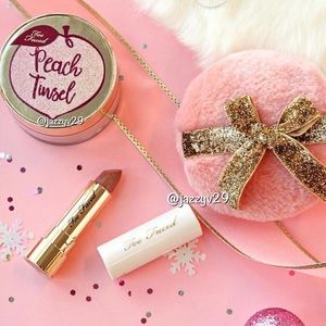 ✨Too Faced Peach Tinsel Loose Sparkling Party Powder & Lipstick Set✨